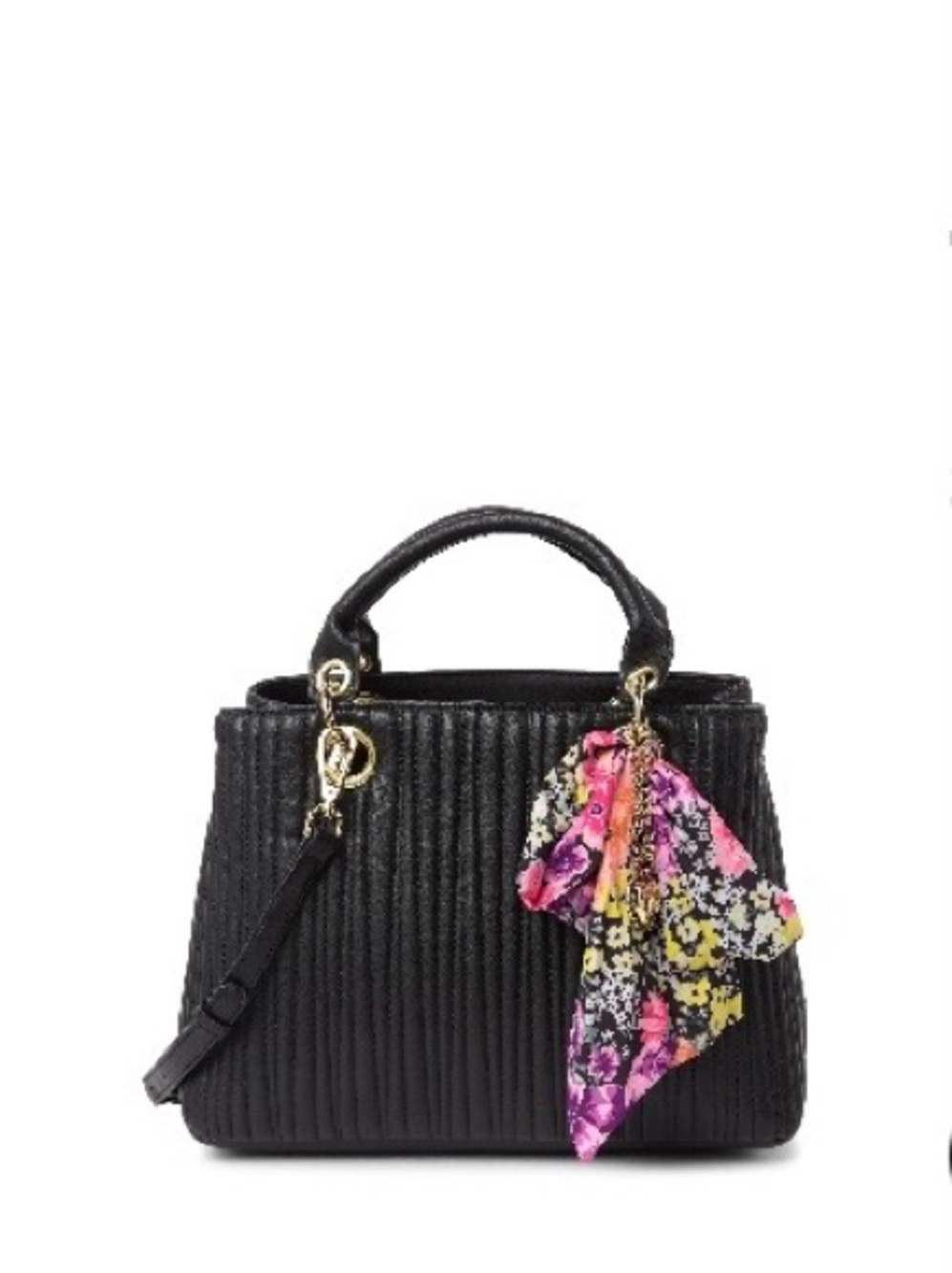 Betsey Johnson Plisse Stitching
Top Handle Satchel with Floral Accent Scarf